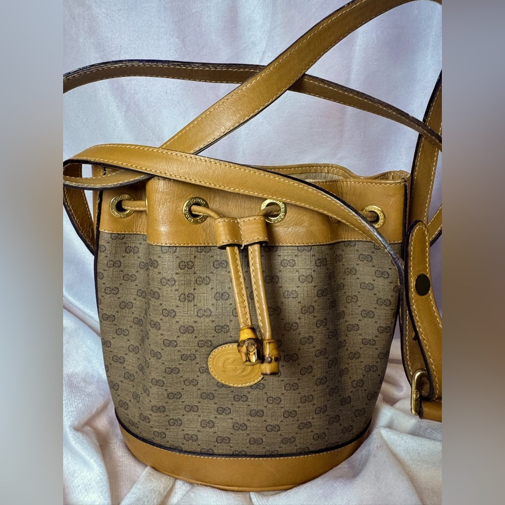 Gucci Monogram Bucket Bag Crossbody GG Bamboo Authentic RARE Vintage 1980s - Picture 16 of 16